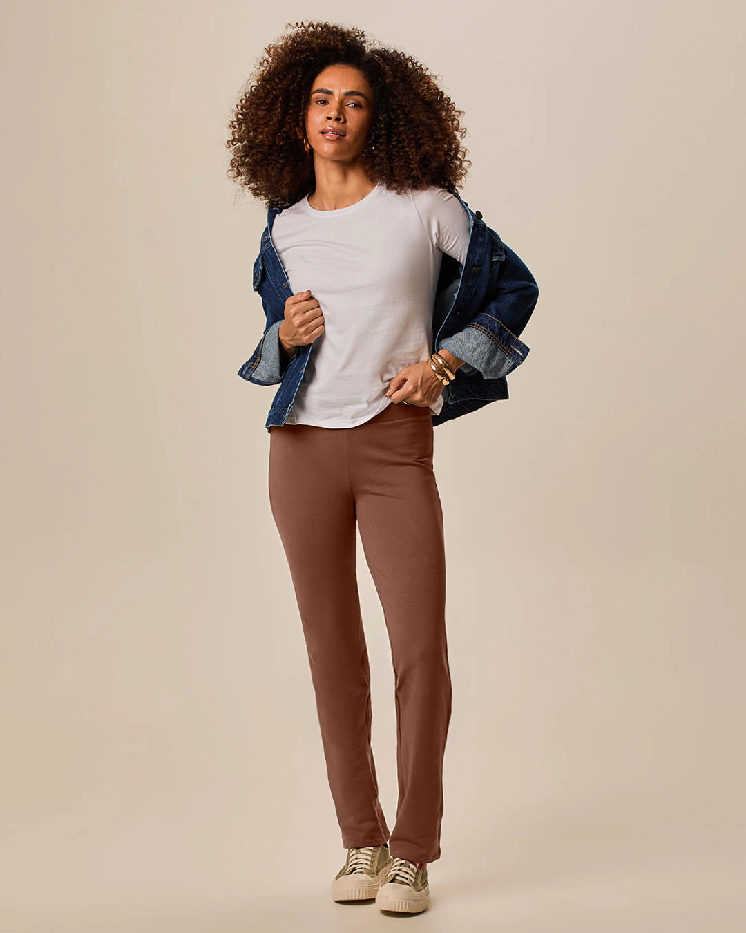 Calça Básica Feminina Cós Elástico Em Moletom Stretch Flanelado