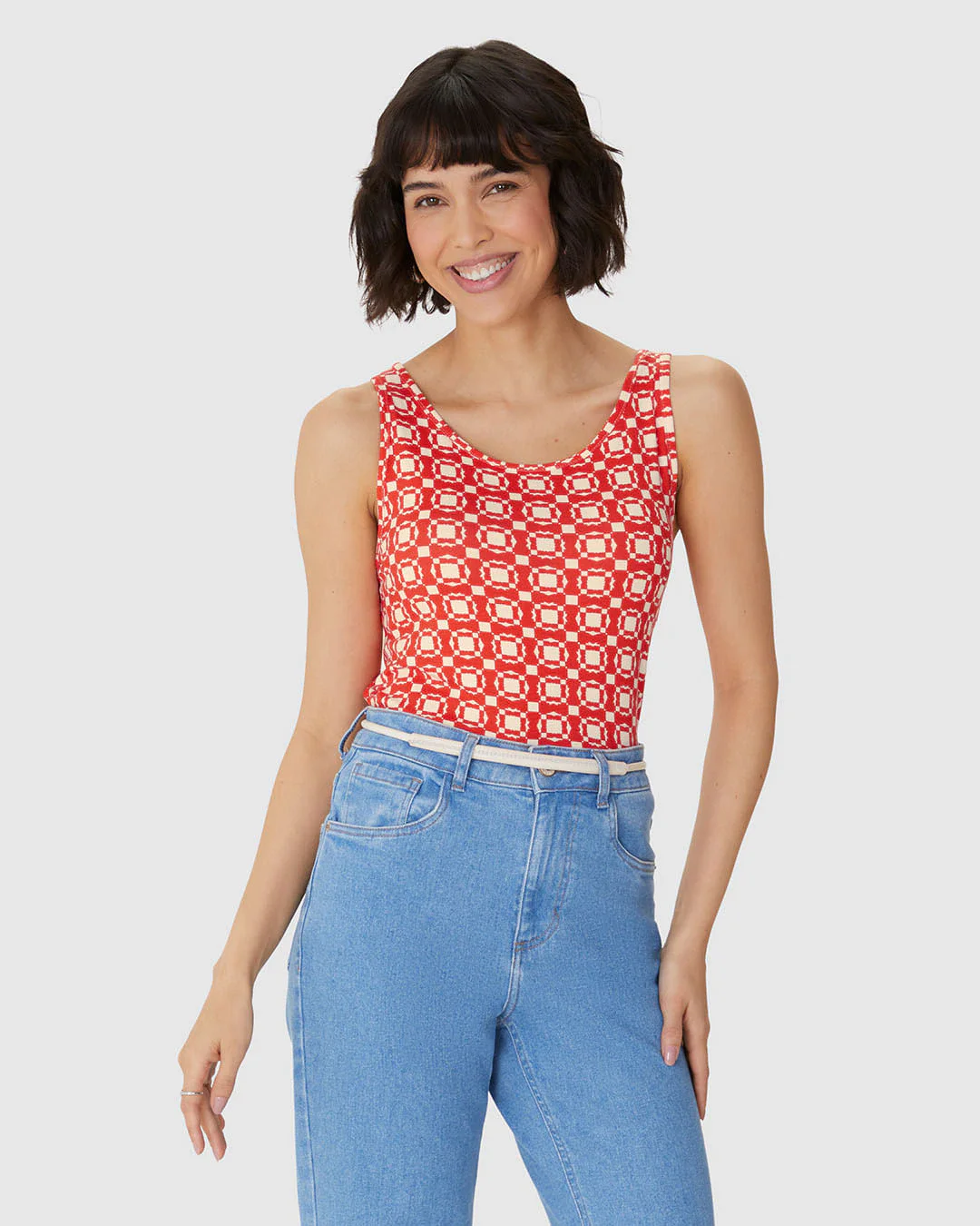 Regata Feminina Reta Estampada Em Viscose Stretch