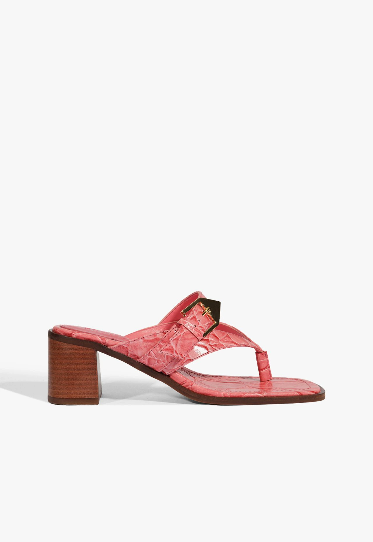 Tamanco Salto Bloco Scalea Couro Croco Pink