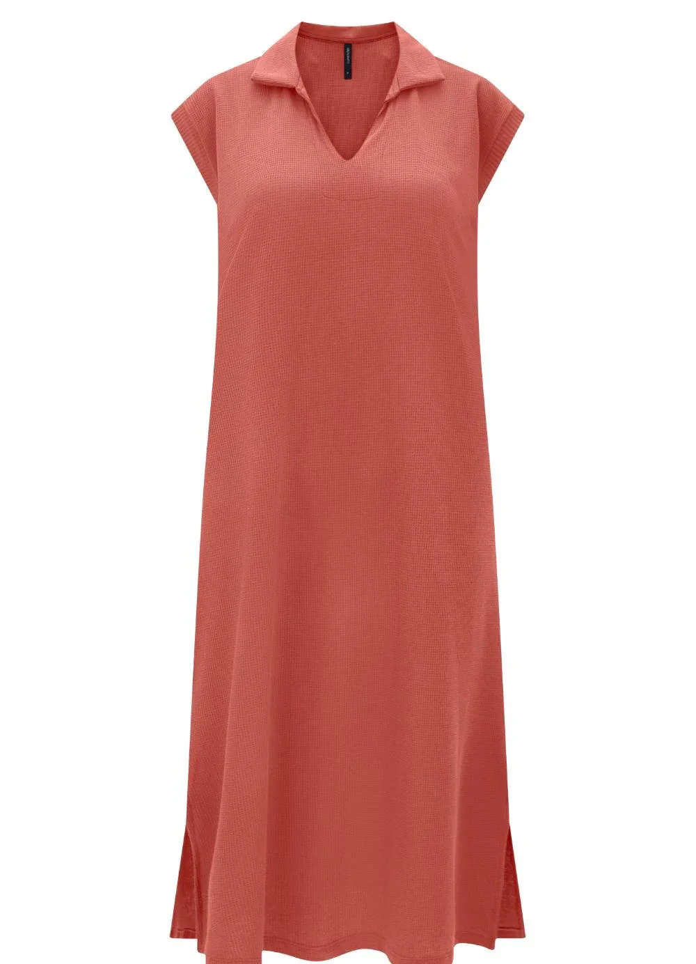 Lunender - Vestido Midi Chá com Gola Texturizada Laranja