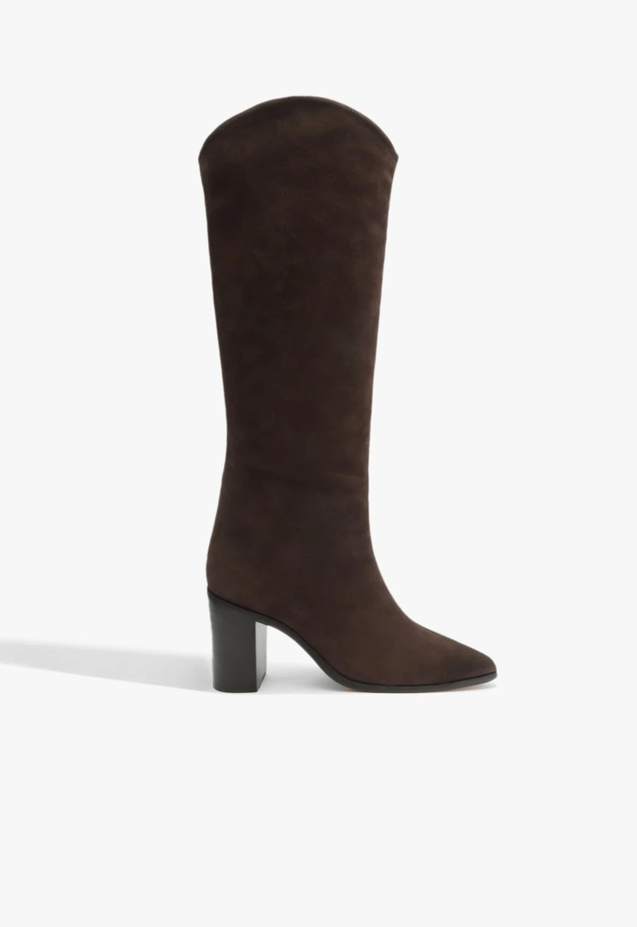 Bota Maryana Salto Bloco Western Camurça Marrom