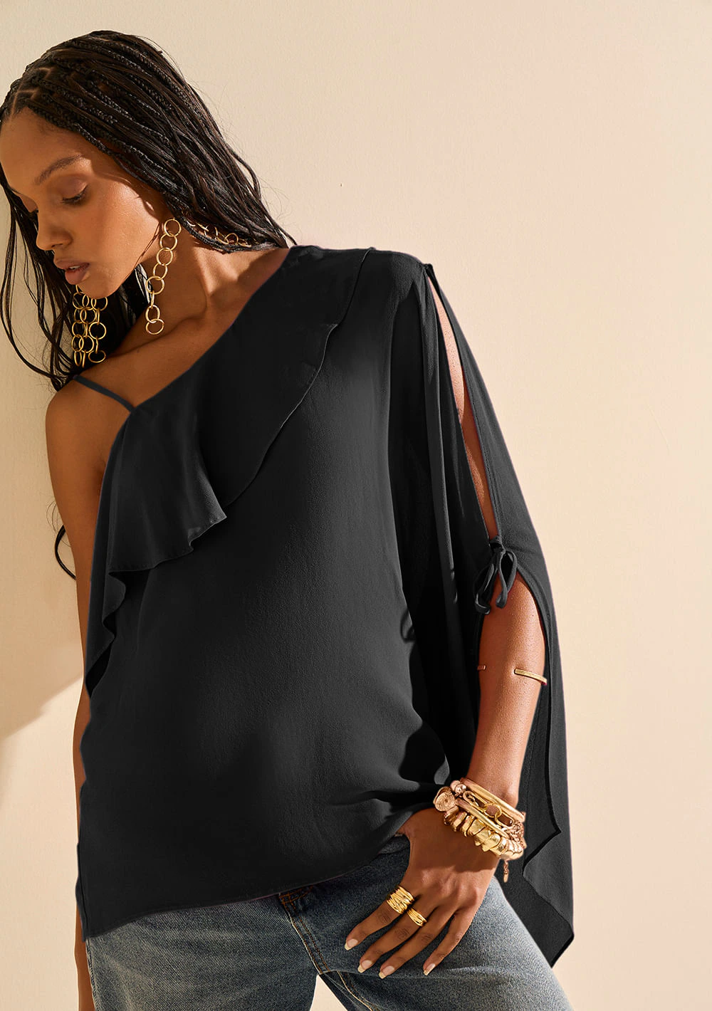 Blusa Morena Rosa Solta Decote Careca Manga Longa Alongada Preto