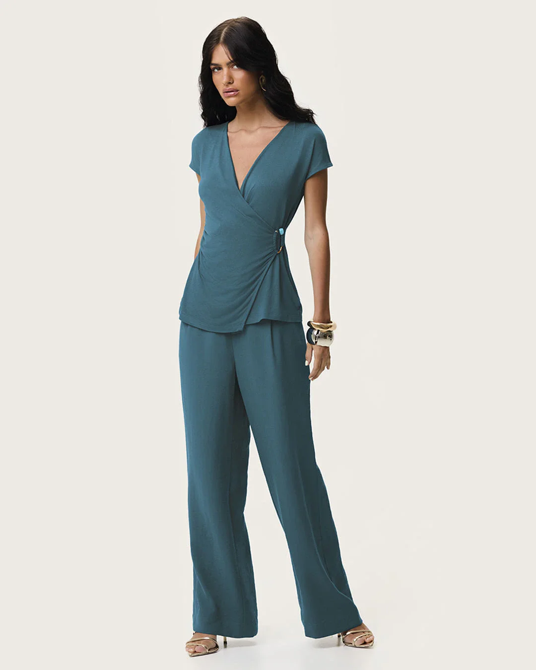 Blusa Feminina Transpassada Detalhe Argola Com Pedra Viscose Stretch - ENFIM