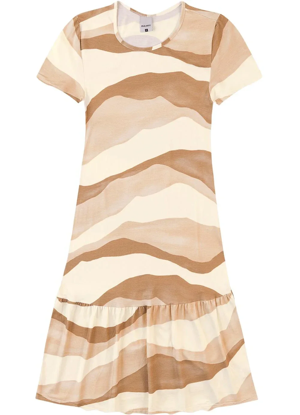Malwee - Vestido Evasê Marmorizado Areia