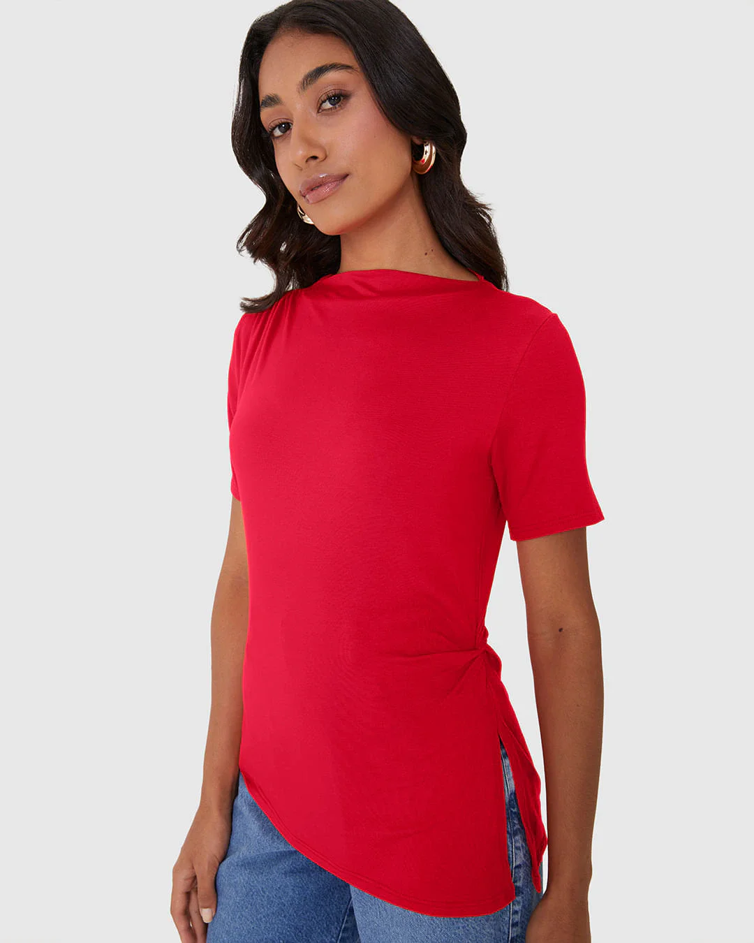Blusa Feminina Assimétrica Torção E Fenda Lateral Em Viscose Stretch