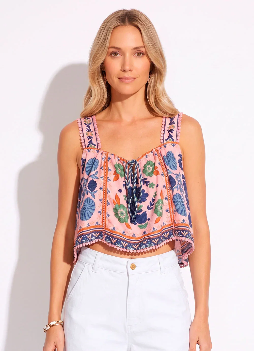 Farm - Cropped em Viscose Mare Rosa