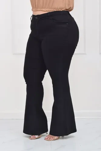 Calça Jeans Feminina Cintura Alta Plus Size Flare Com Lycra