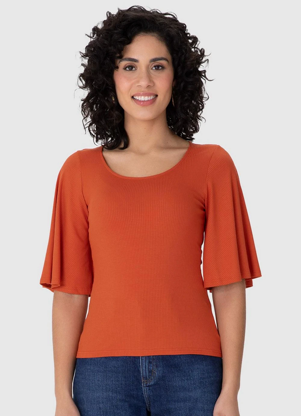 Malwee - Blusa Justa em Viscose Canelada Laranja