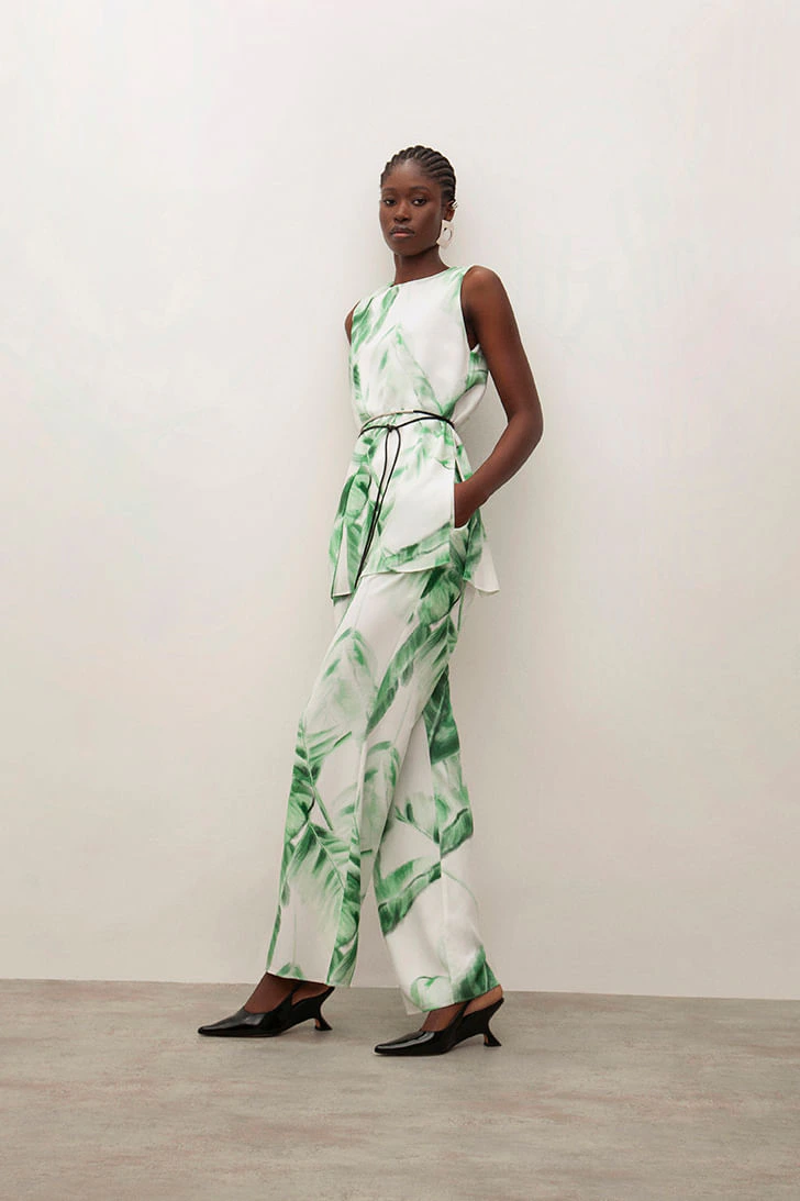 Calça Iódice Reta Cós Alto Com Bolso Off White