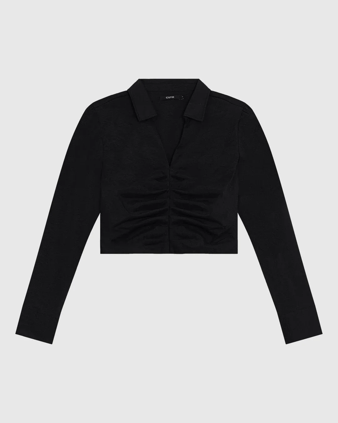 Camisa Cropped Feminina Franzido Frontal Em Viscose Texturizada - ENFIM