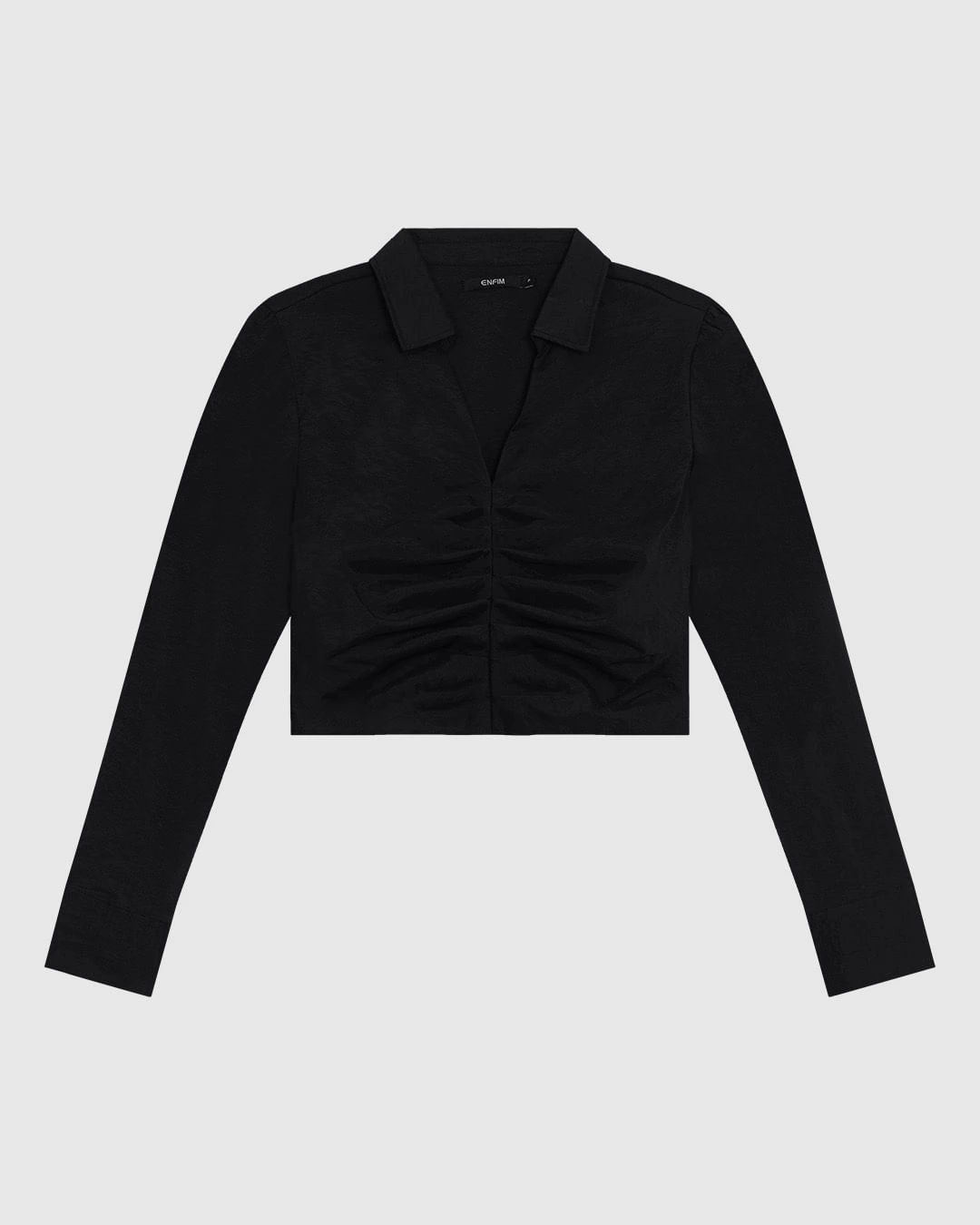 Camisa Cropped Feminina Franzido Frontal Em Viscose Texturizada - ENFIM