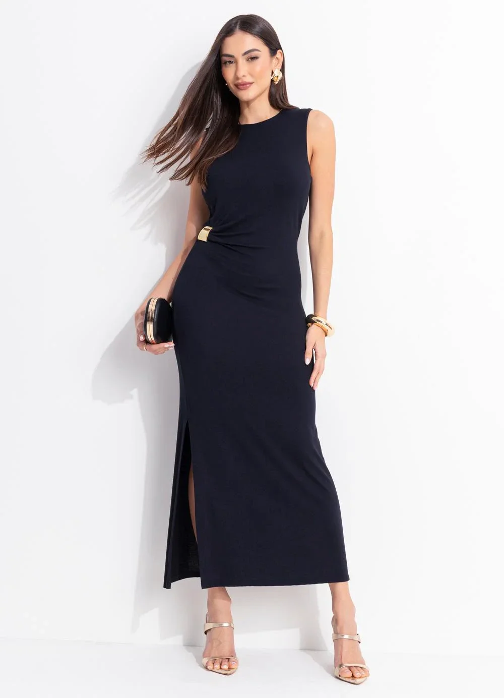 Quintess - Vestido Preto em Malha Crepe