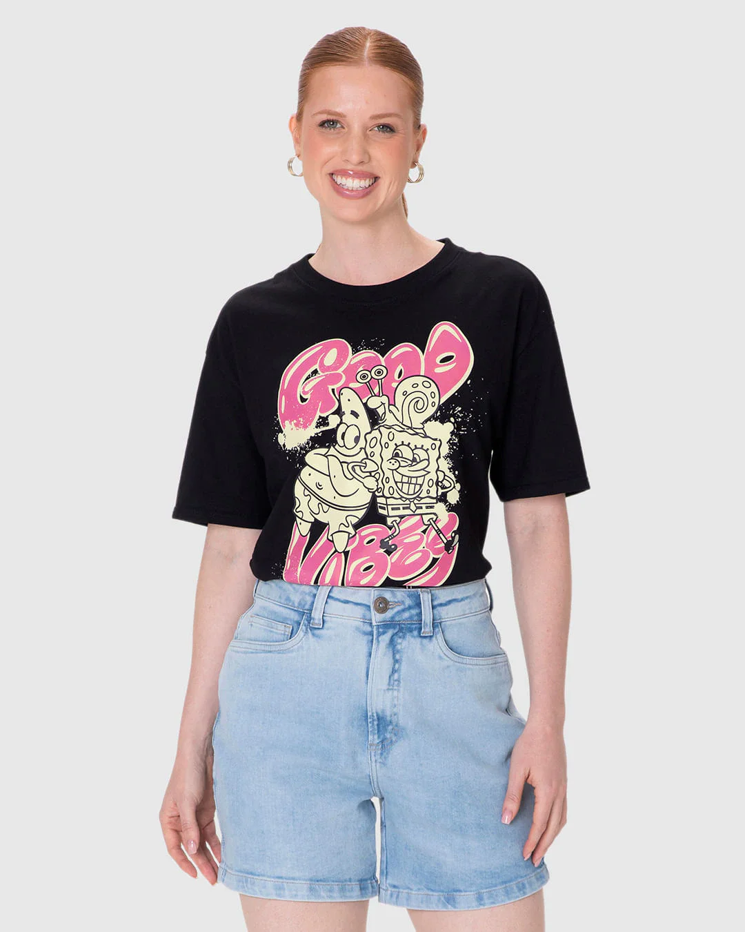 Camiseta Feminina Box Good Vibes Bob Esponja Em Algodão