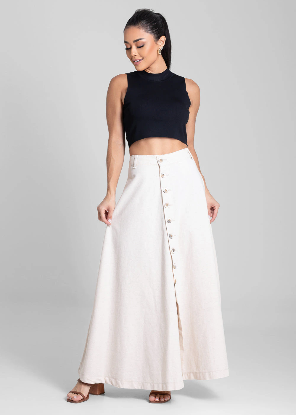 Saia Linho Sawary Longa - 281989 OFF WHITE
