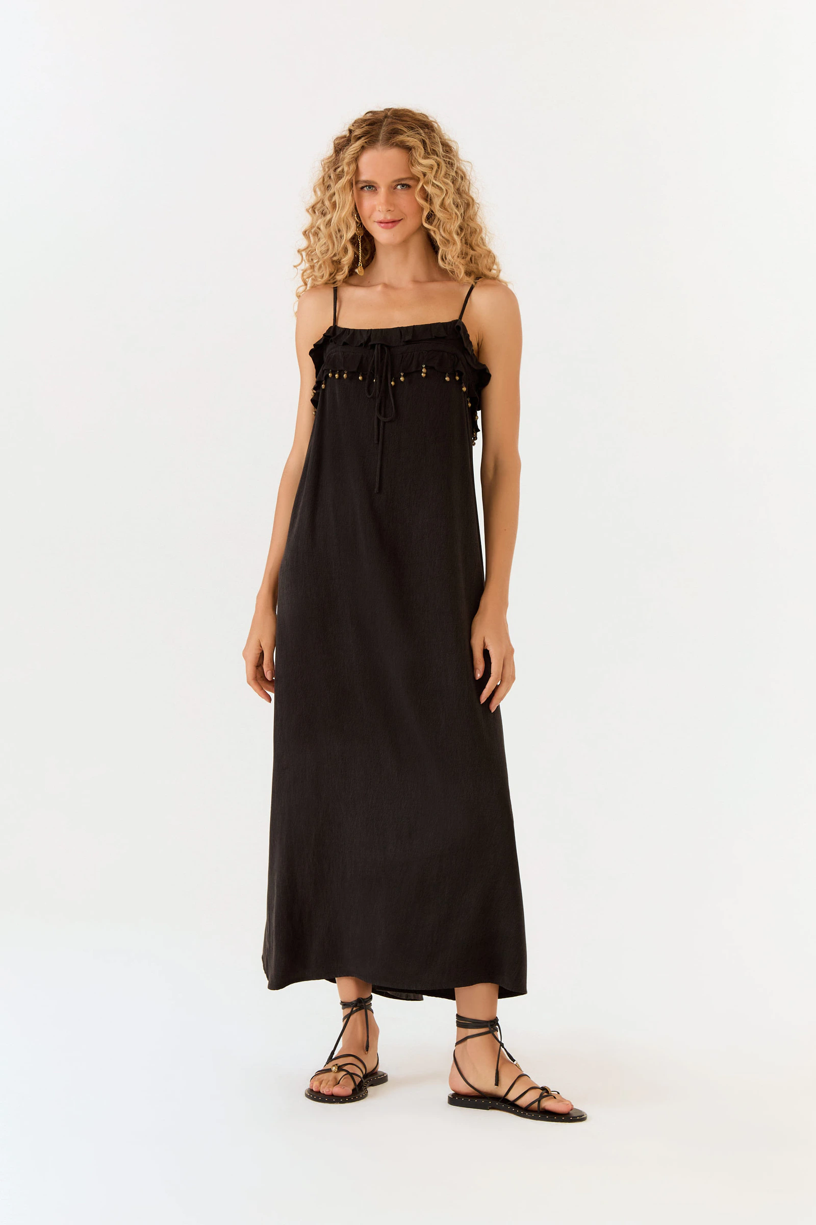 Vestido Midi Decote Babado