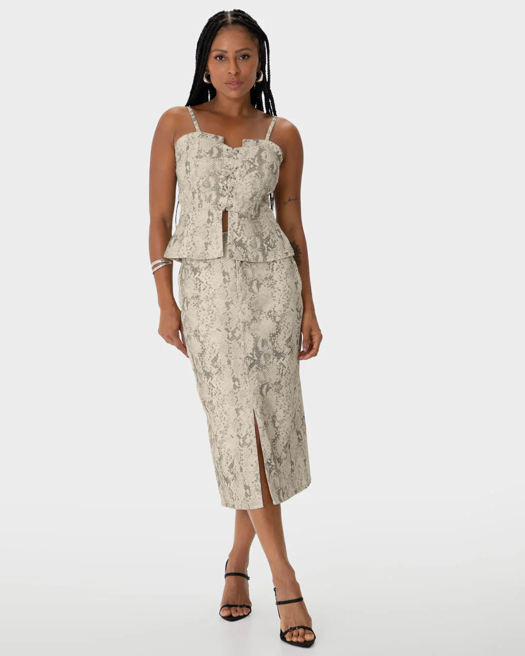 Blusa Feminina Peplum Amarração Snake Print Em Sarja - ENFIM