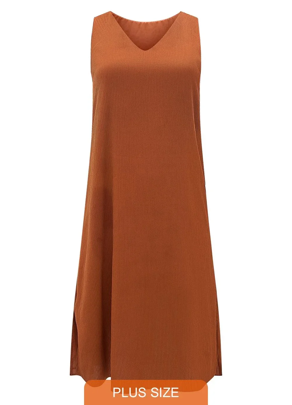 Lunender Mais Mulher - Vestido Midi Chá Plus Size sem Mangas Marrom