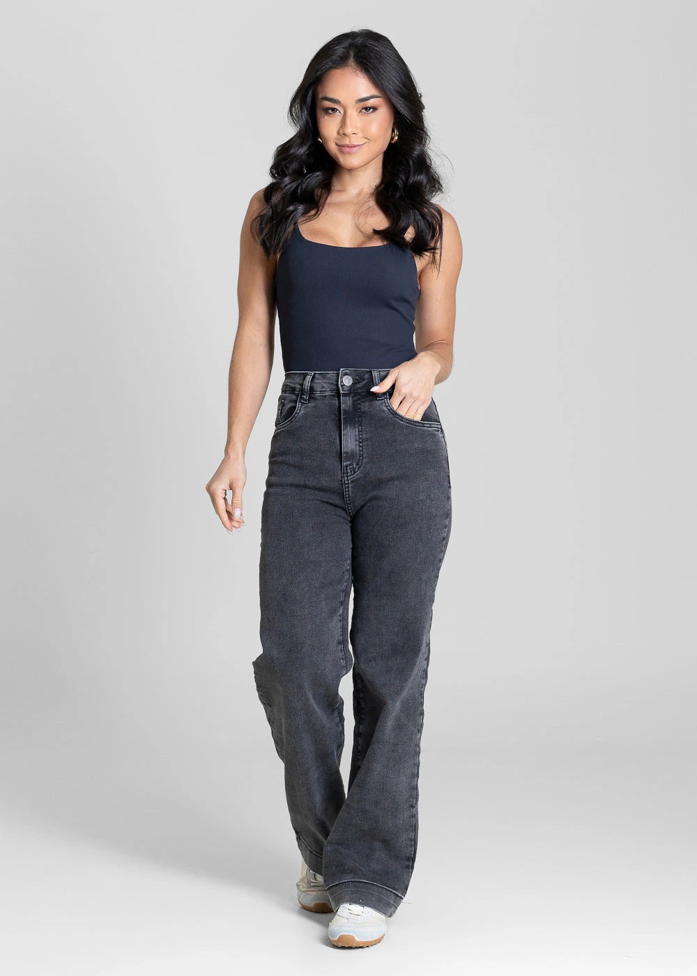 Calça Jeans Sawary Wide Leg Petit - 284079 PRETO