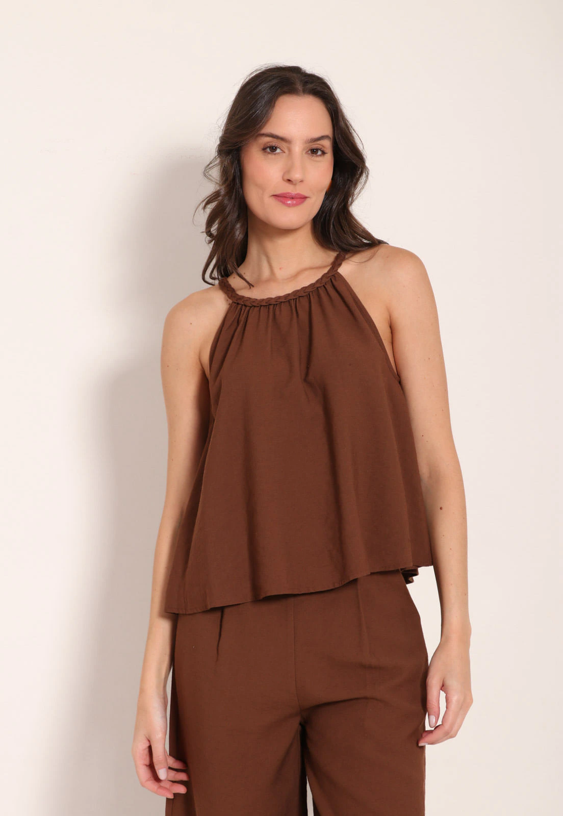 Regata de Linho Feminina com Decote Halter