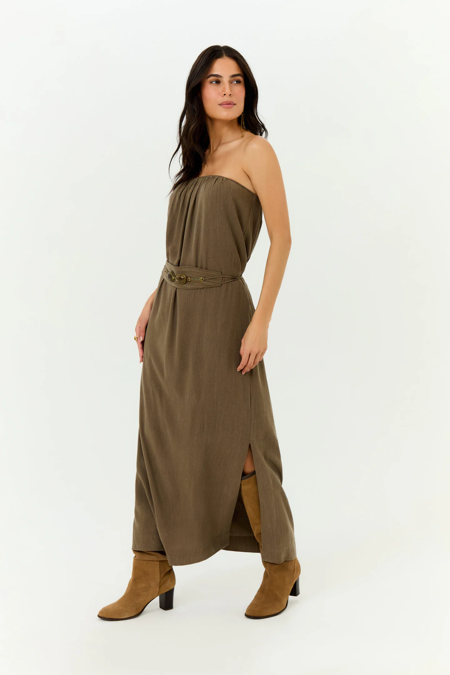 Vestido Longo Fivela Cinto