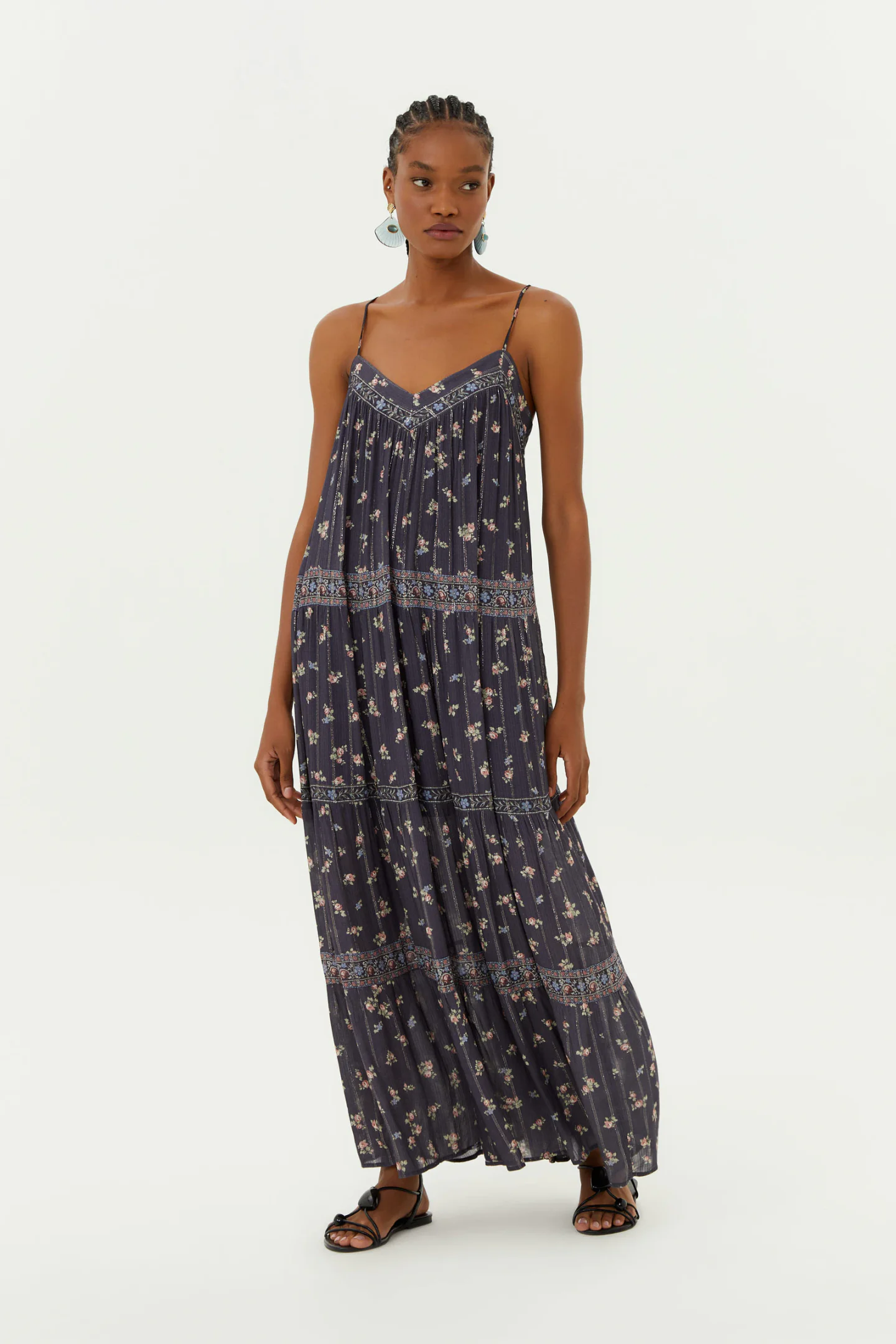 Vestido Longo Barrados Estampa Lia c