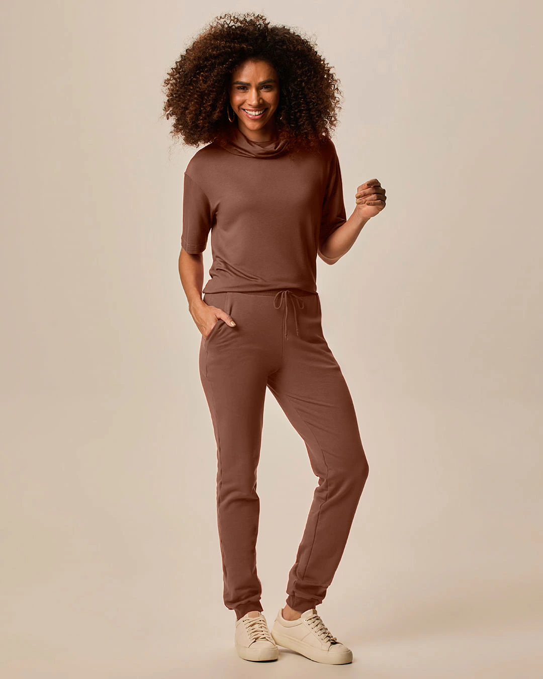 Calça Básica Feminina Jogger Bolso Faca Em Moletom Stretch Flanelado
