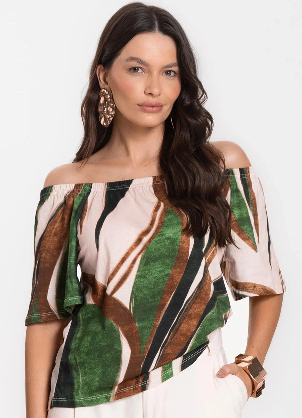 Infinita Cor - Blusa Feminina Ciganinha Marrom