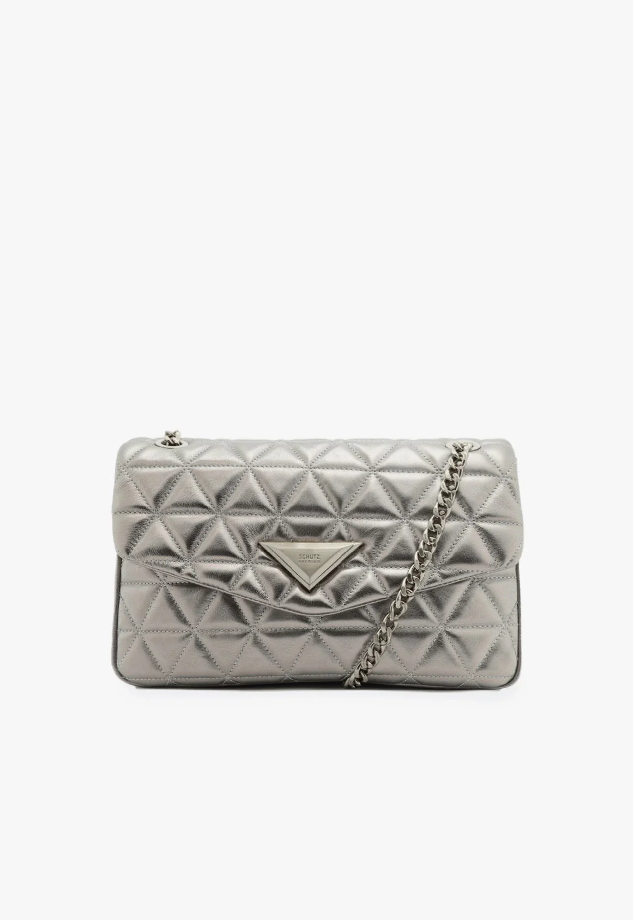 Bolsa Tiracolo Grande 944 Couro Matelassê Prata