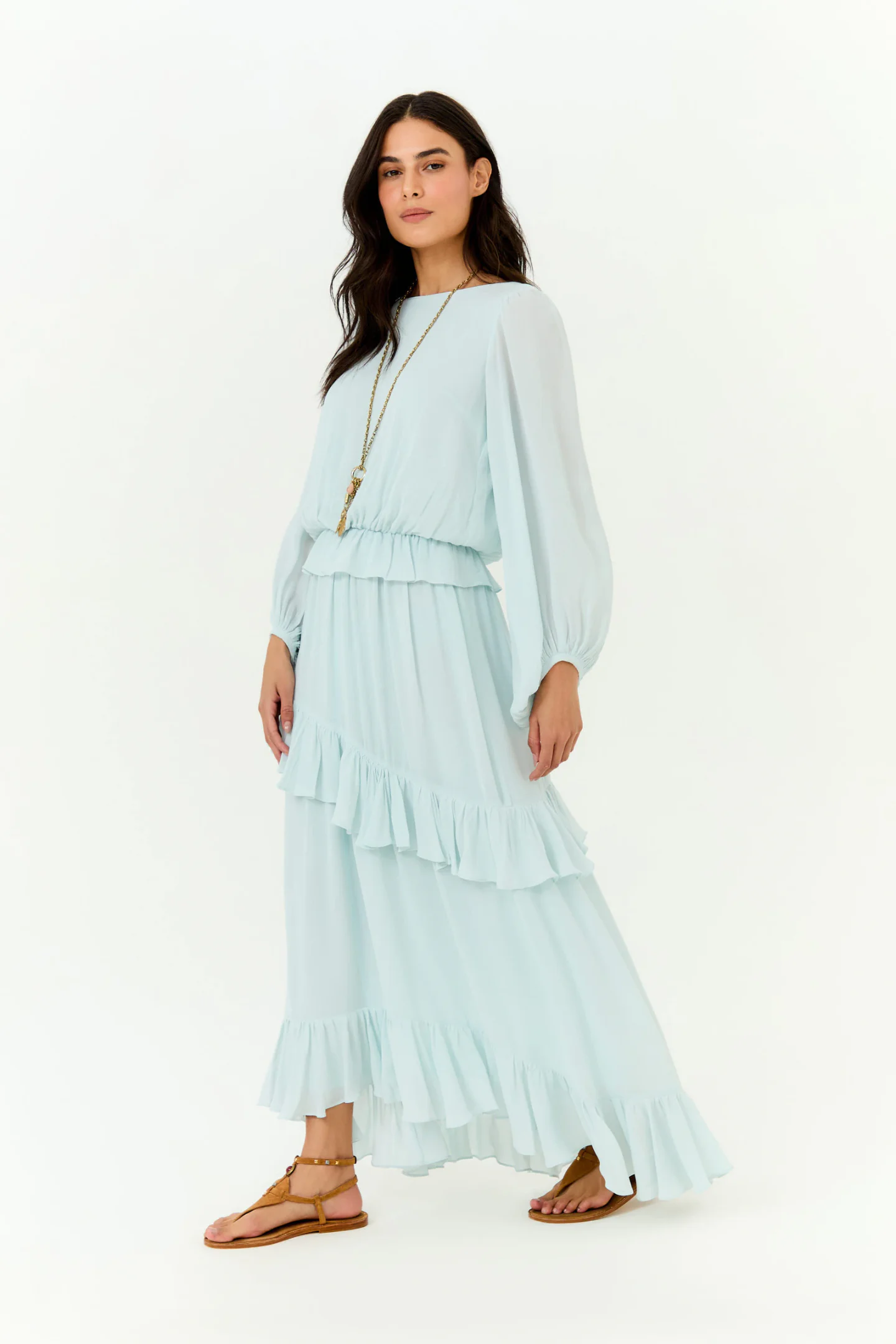 Vestido Midi Ggt Babados Assimetrico