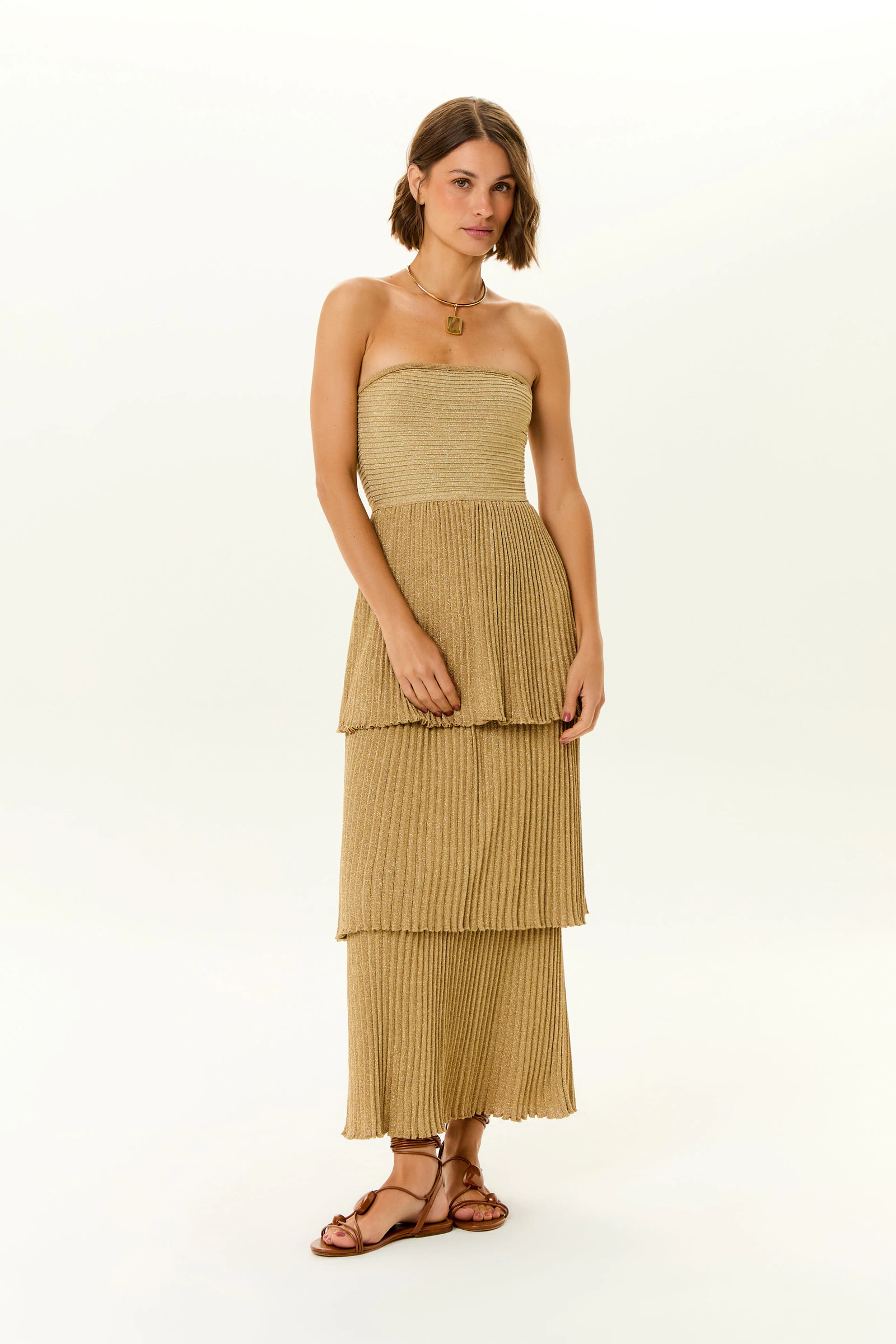 Vestido Tricot Sem Alça Babados