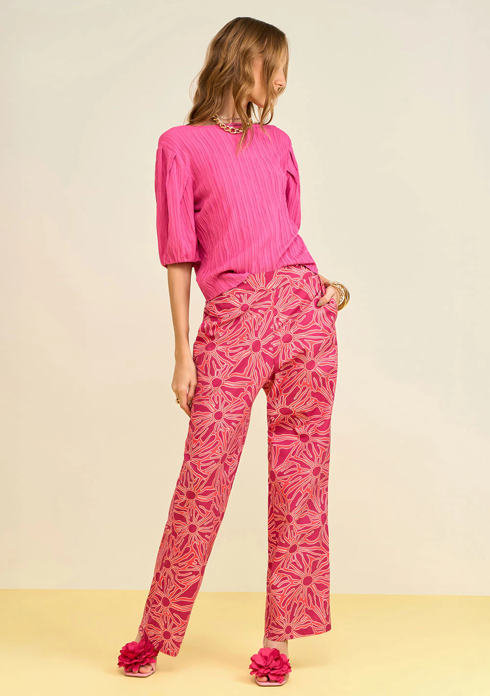Calça Zinco Reta Alta Rosa
