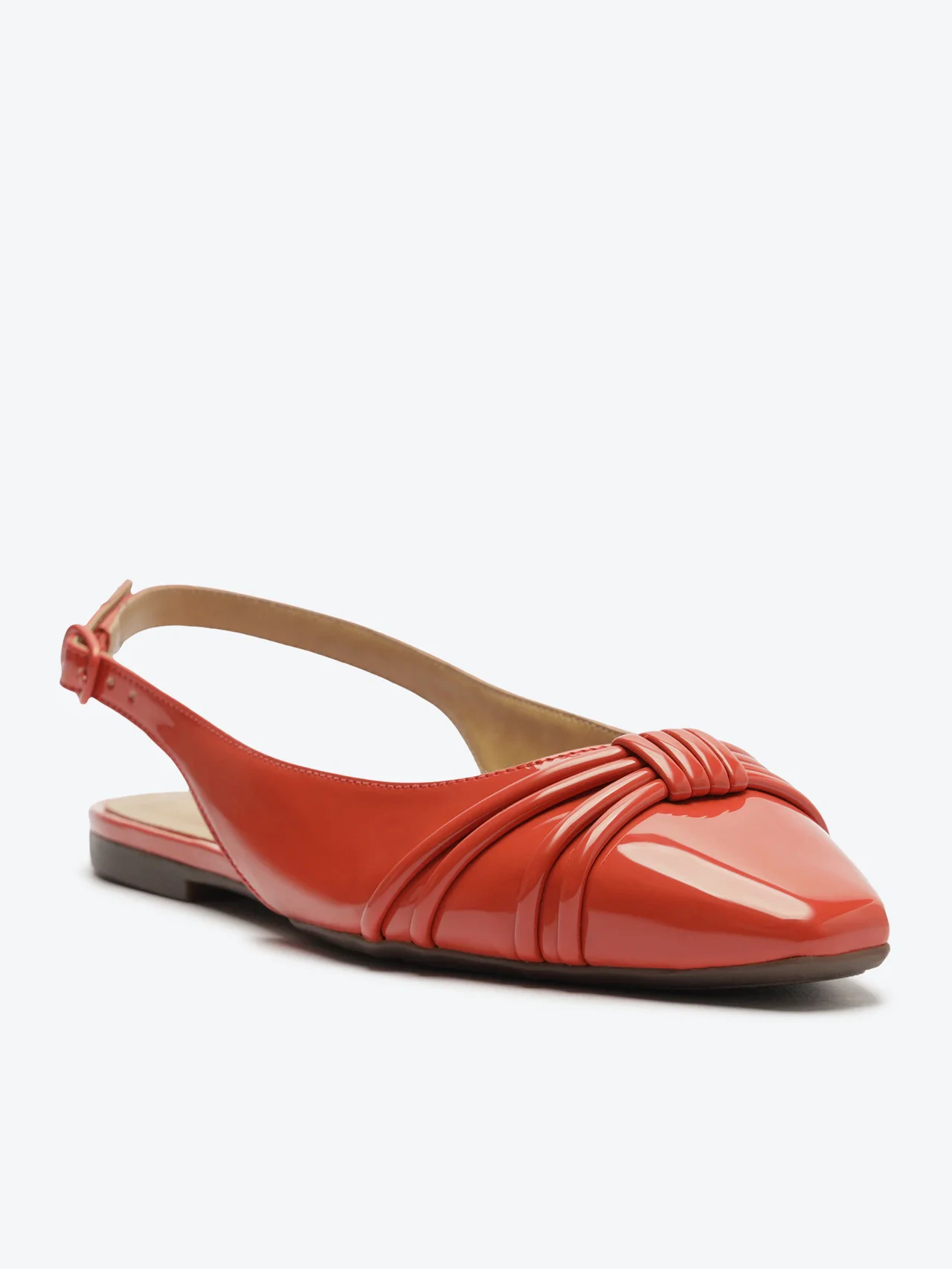Sapatilha Slingback Verniz Nó Fivela Laranja