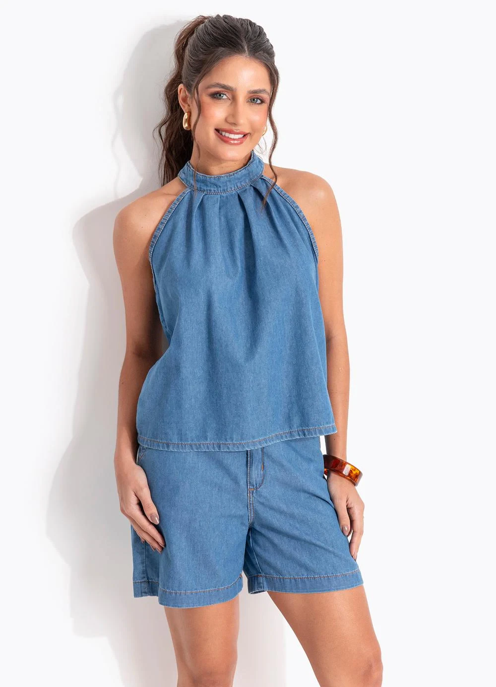 Quintess - Blusa Azul Claro em Jeans