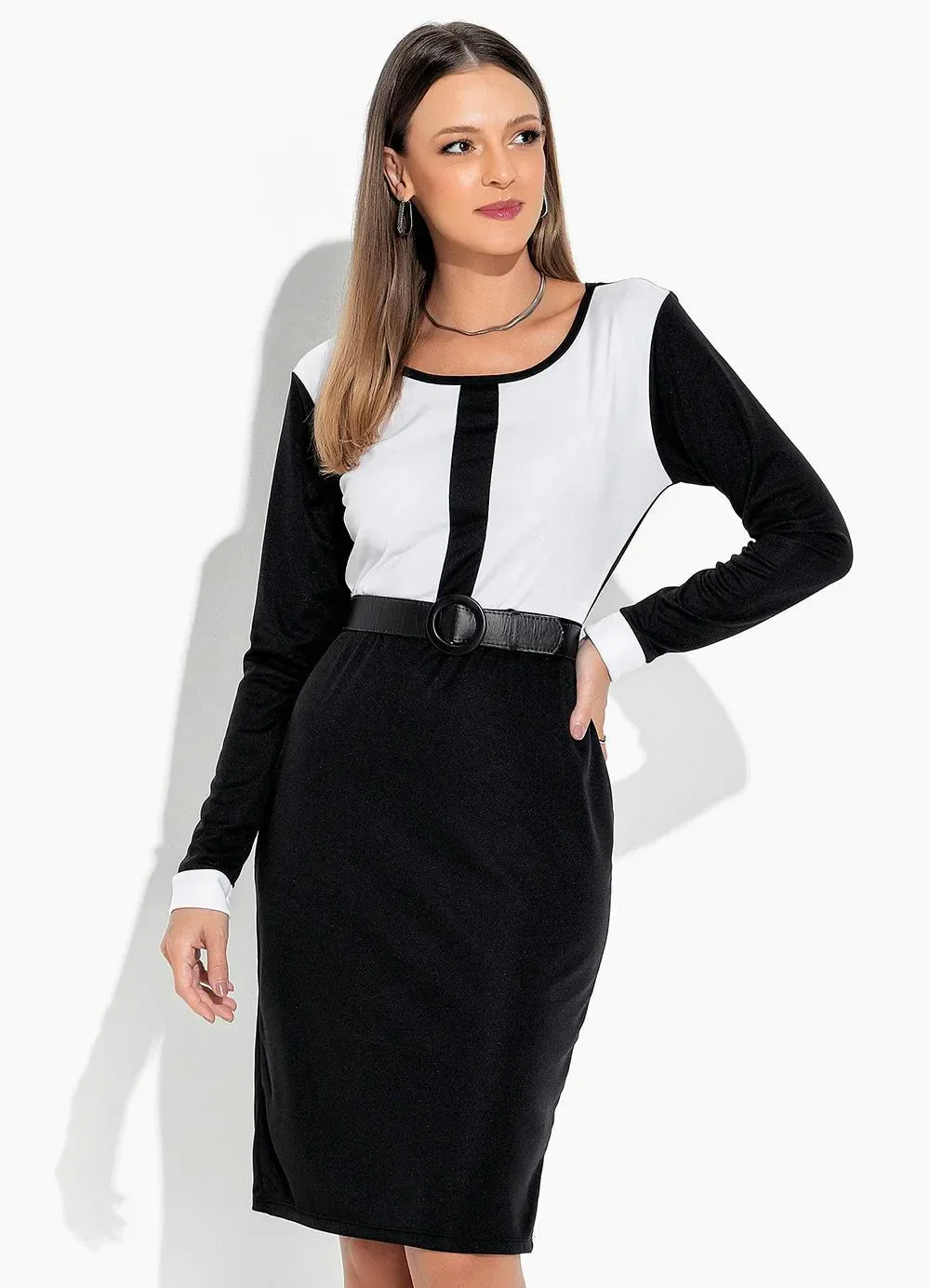 Rosalie - Vestido Preto/Branco com Recorte