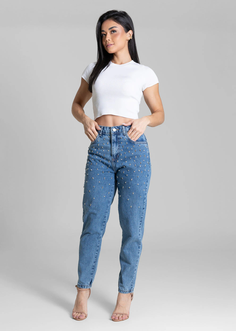 Calça Jeans Sawary Mom Brilho Bordado - 283584 AZUL
