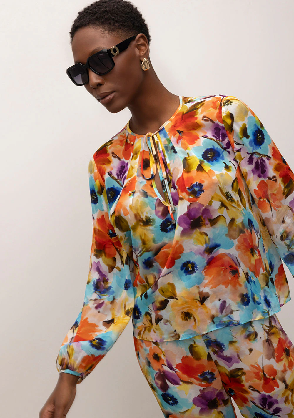 Blusa Iódice Decote V Manga Longa Com Amarração Laranja
