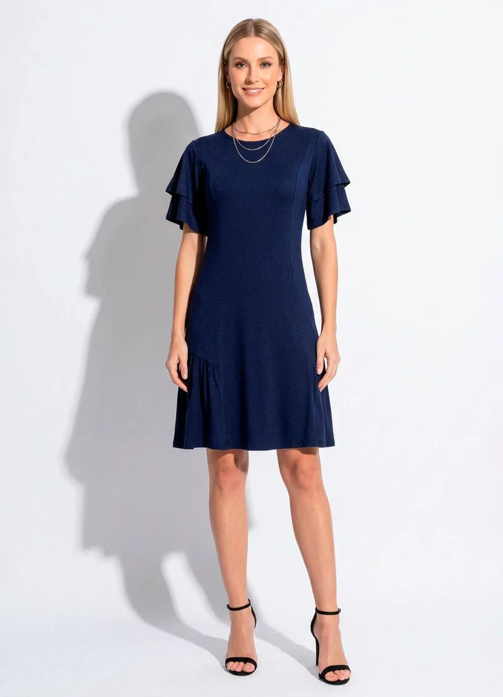 Quintess - Vestido Azul Marinho em Malha de Viscose