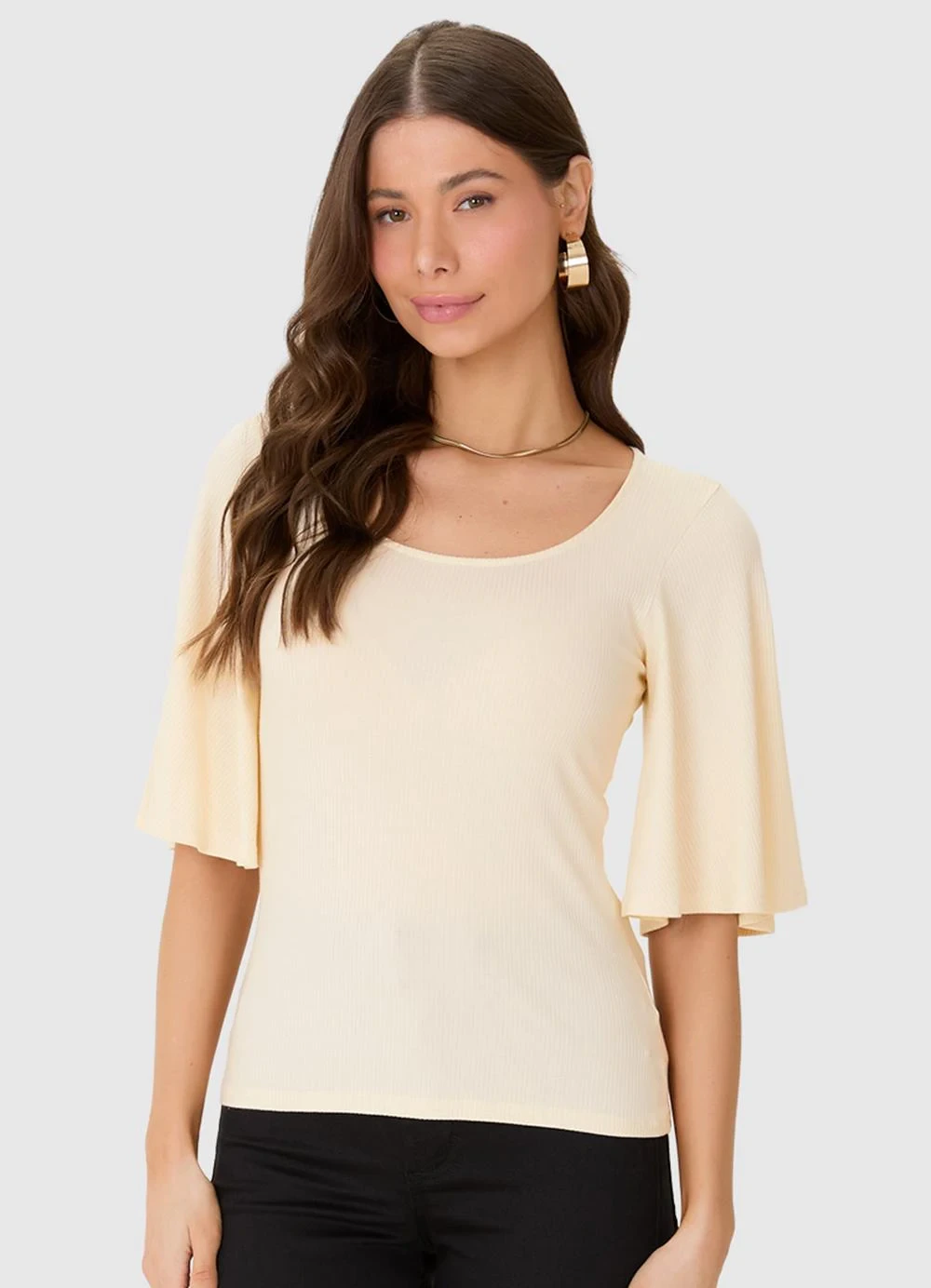 Malwee - Blusa Justa em Viscose Canelada Off White