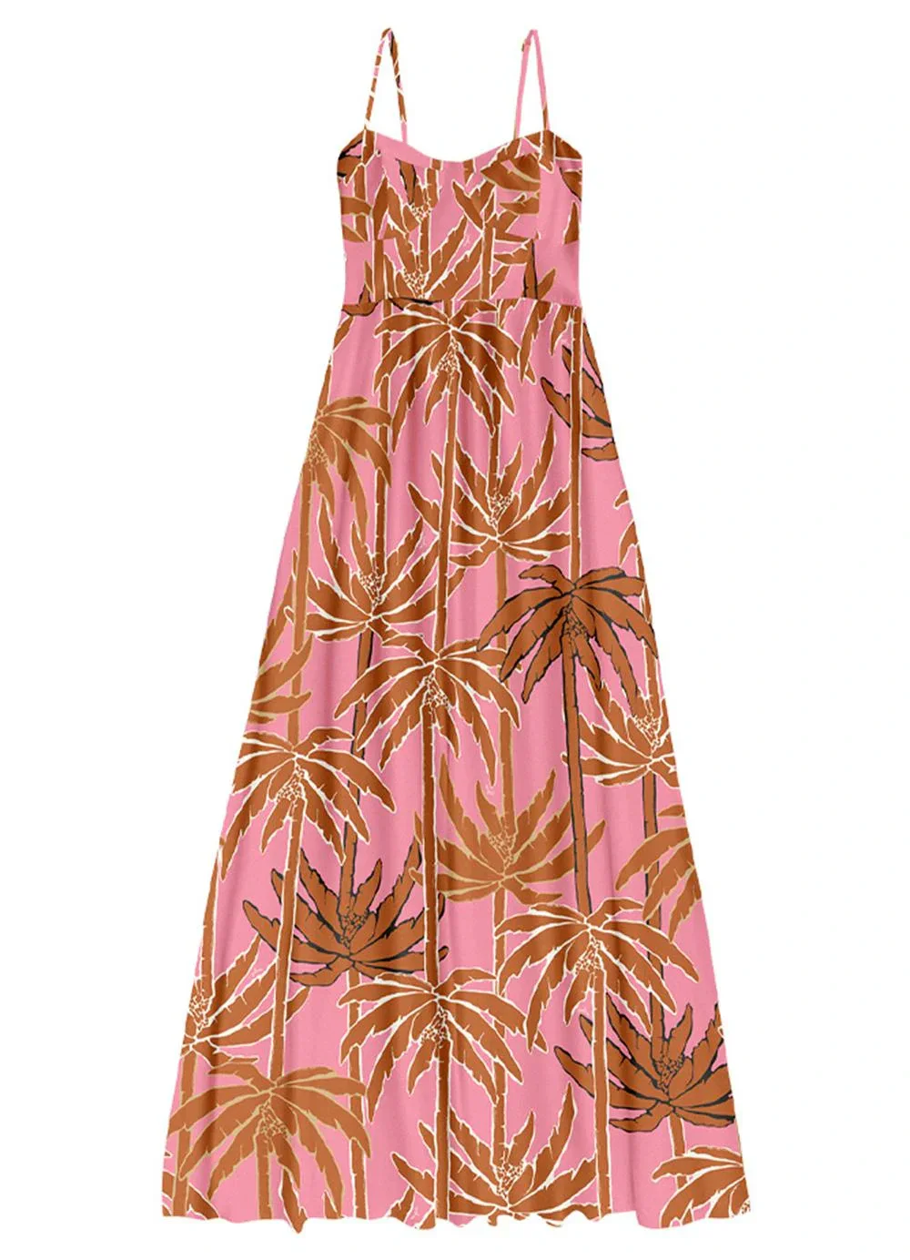 Angel - Vestido Longo Viscose Estampada Rosa