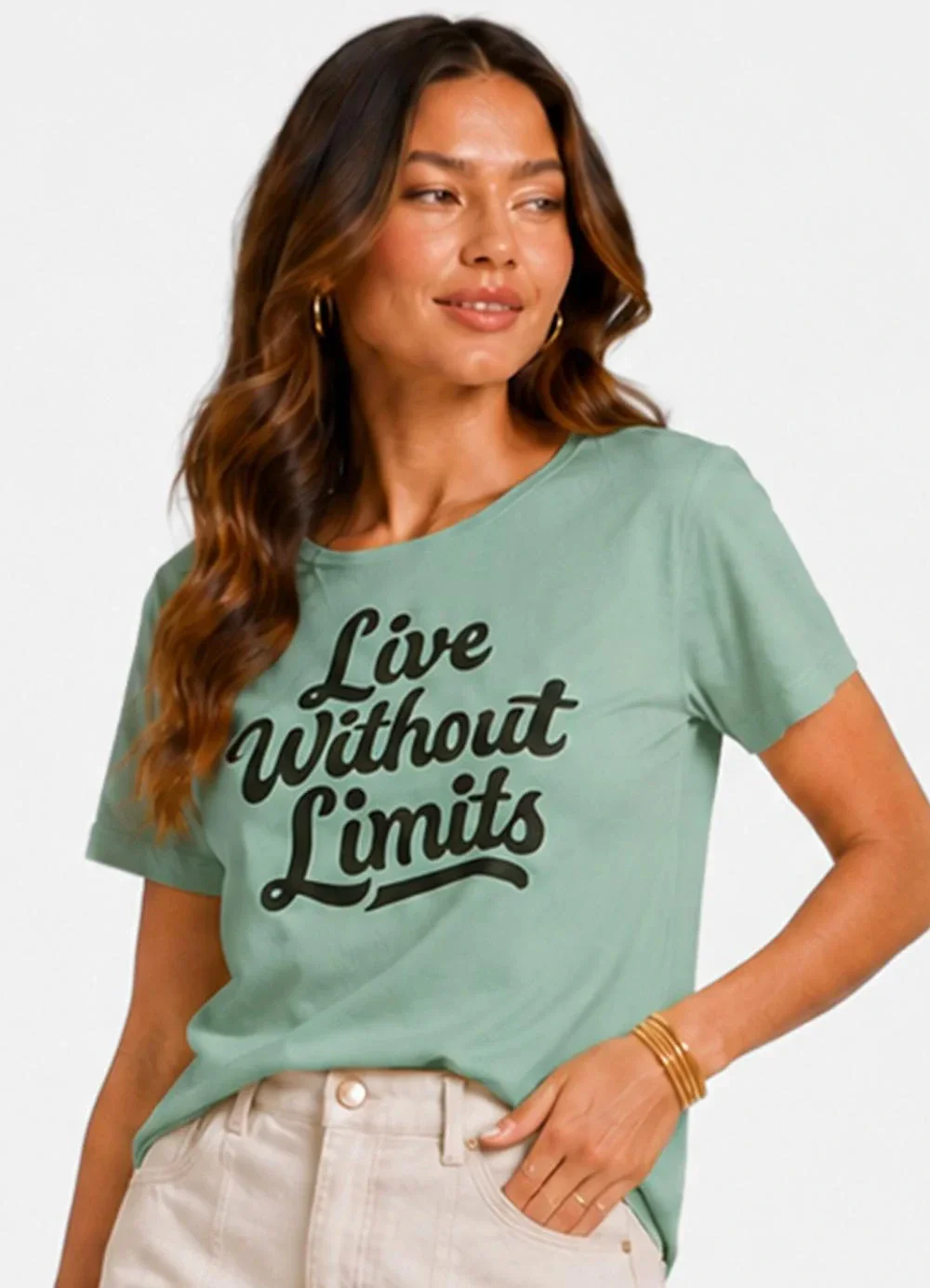 Infinita Cor - Blusa Manga Curta Estampada Verde Claro
