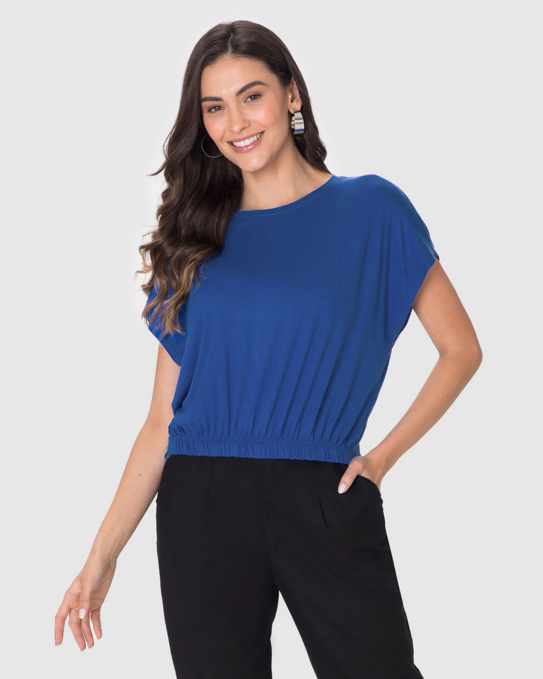 Blusa Cropped Feminina Barra Elástico Em Viscose Stretch