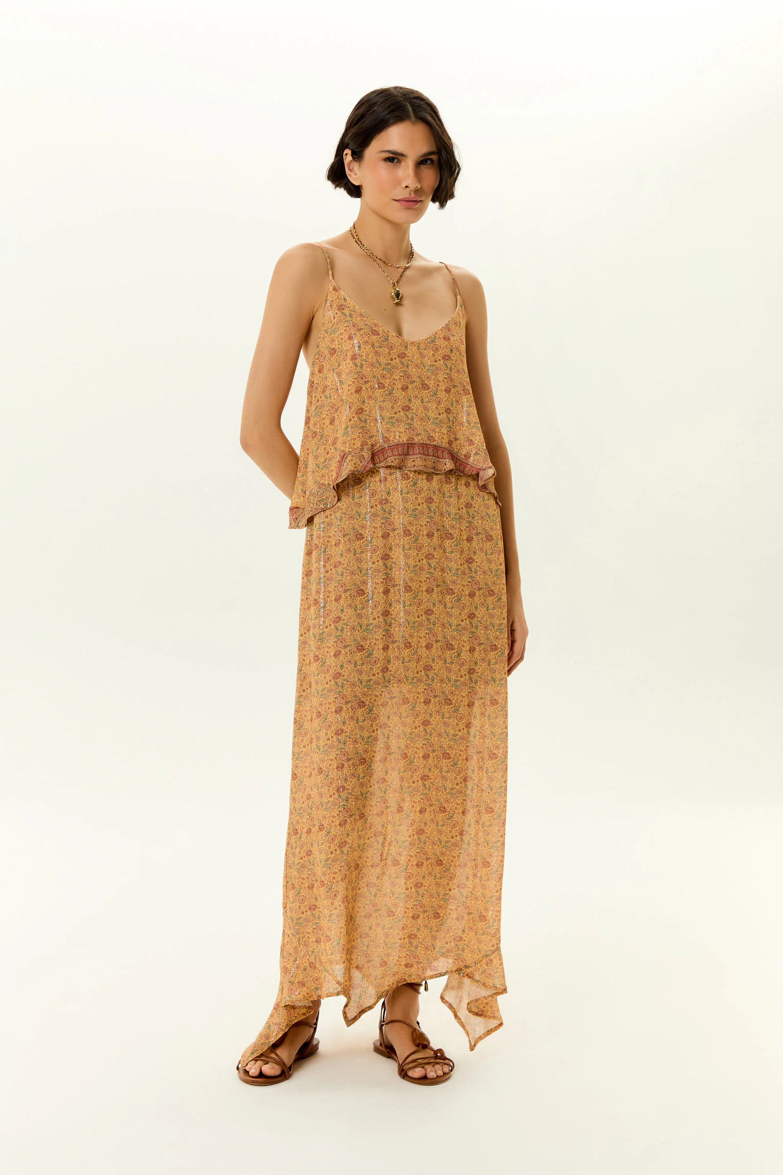 Vestido Midi Babado Estampa Jardim c