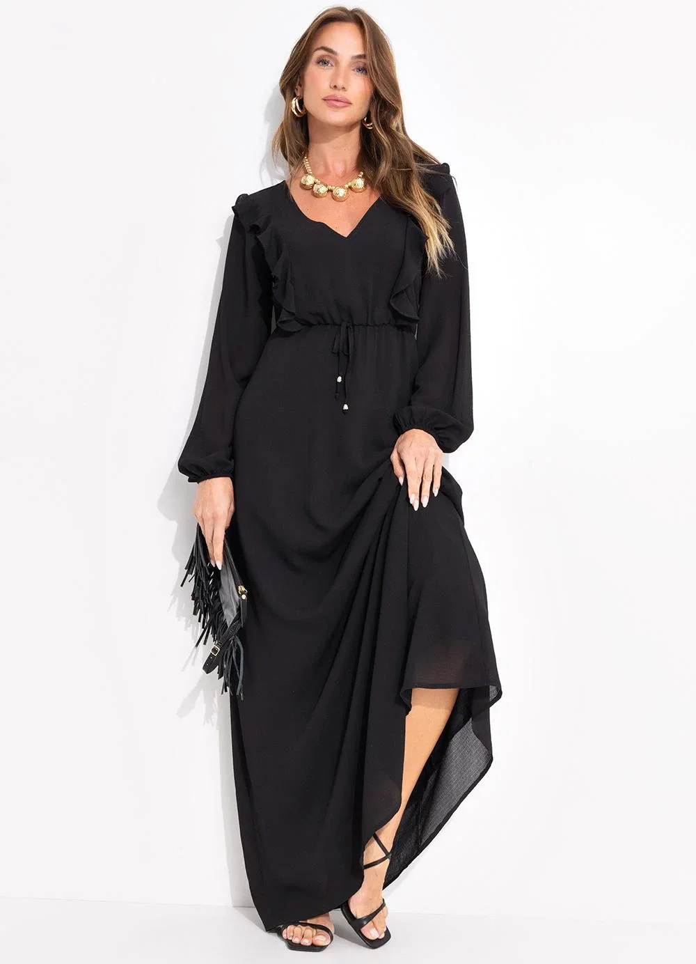 Quintess - Vestido Preto em Crepe Plano