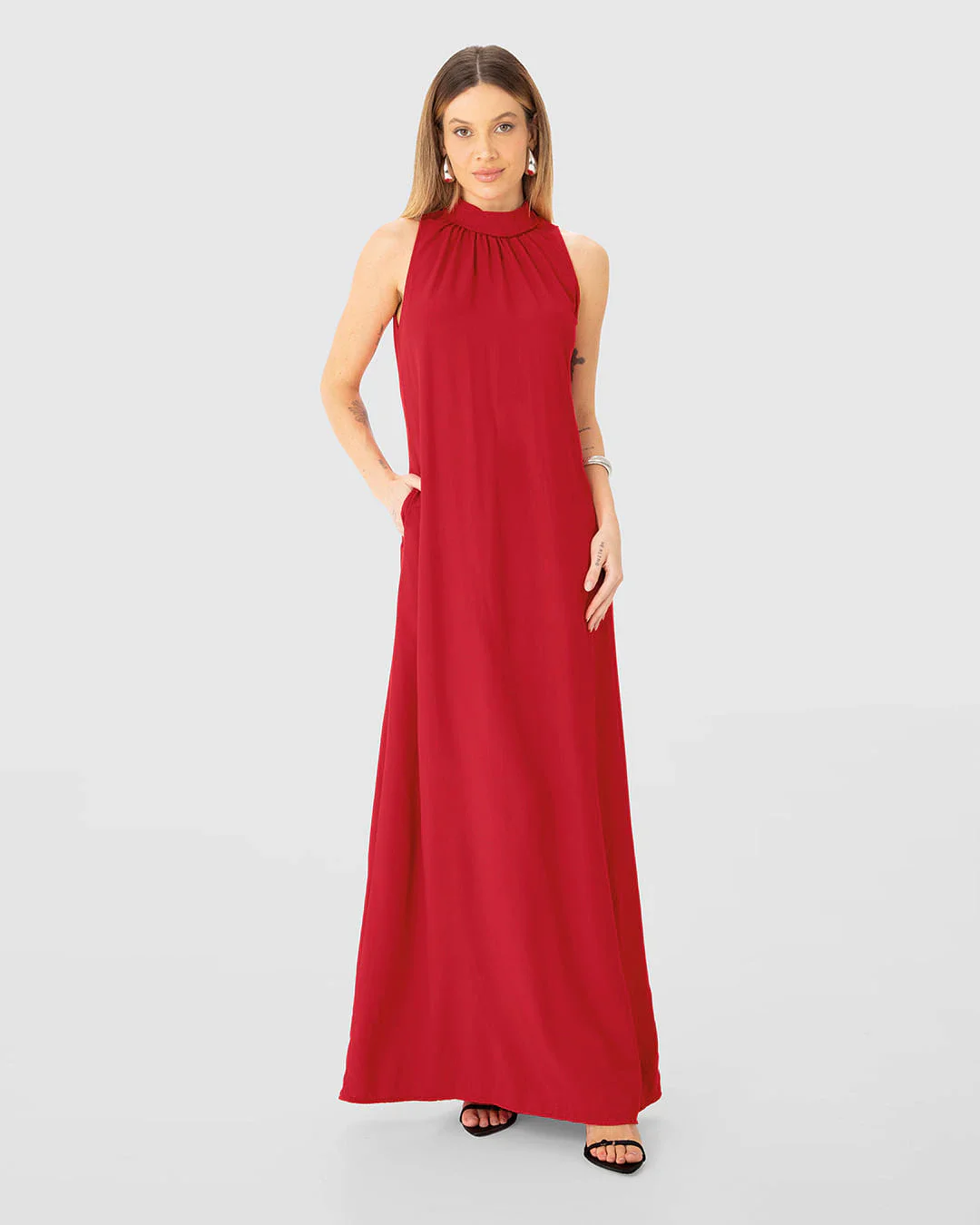 Vestido Longo Feminino Amplo Gola Alta Em Viscose - ENFIM