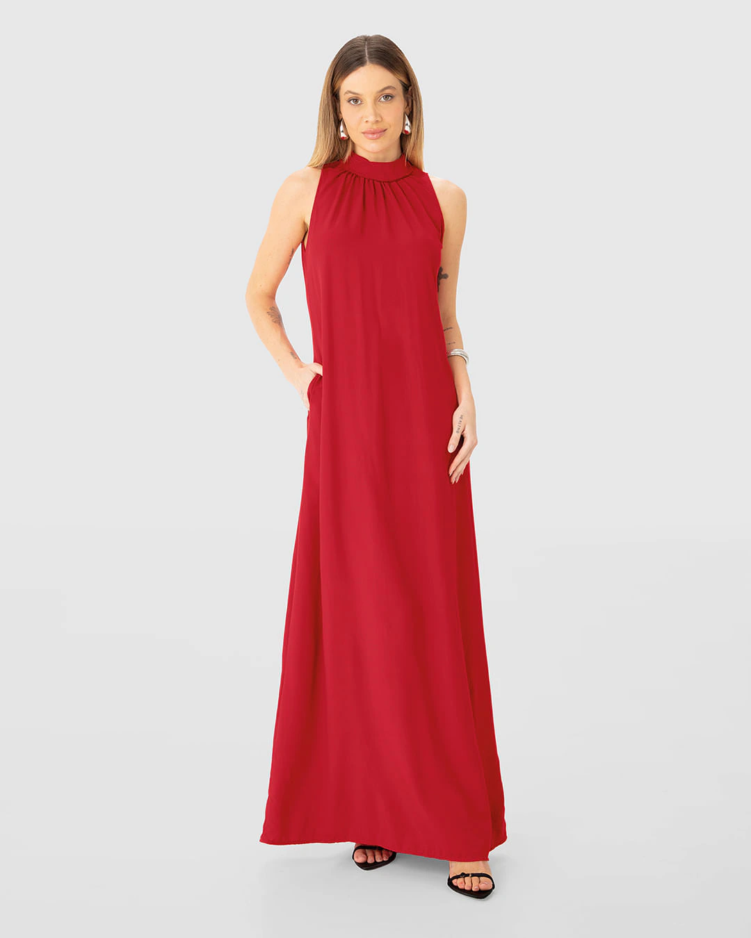 Vestido Longo Feminino Amplo Gola Alta Em Viscose - ENFIM