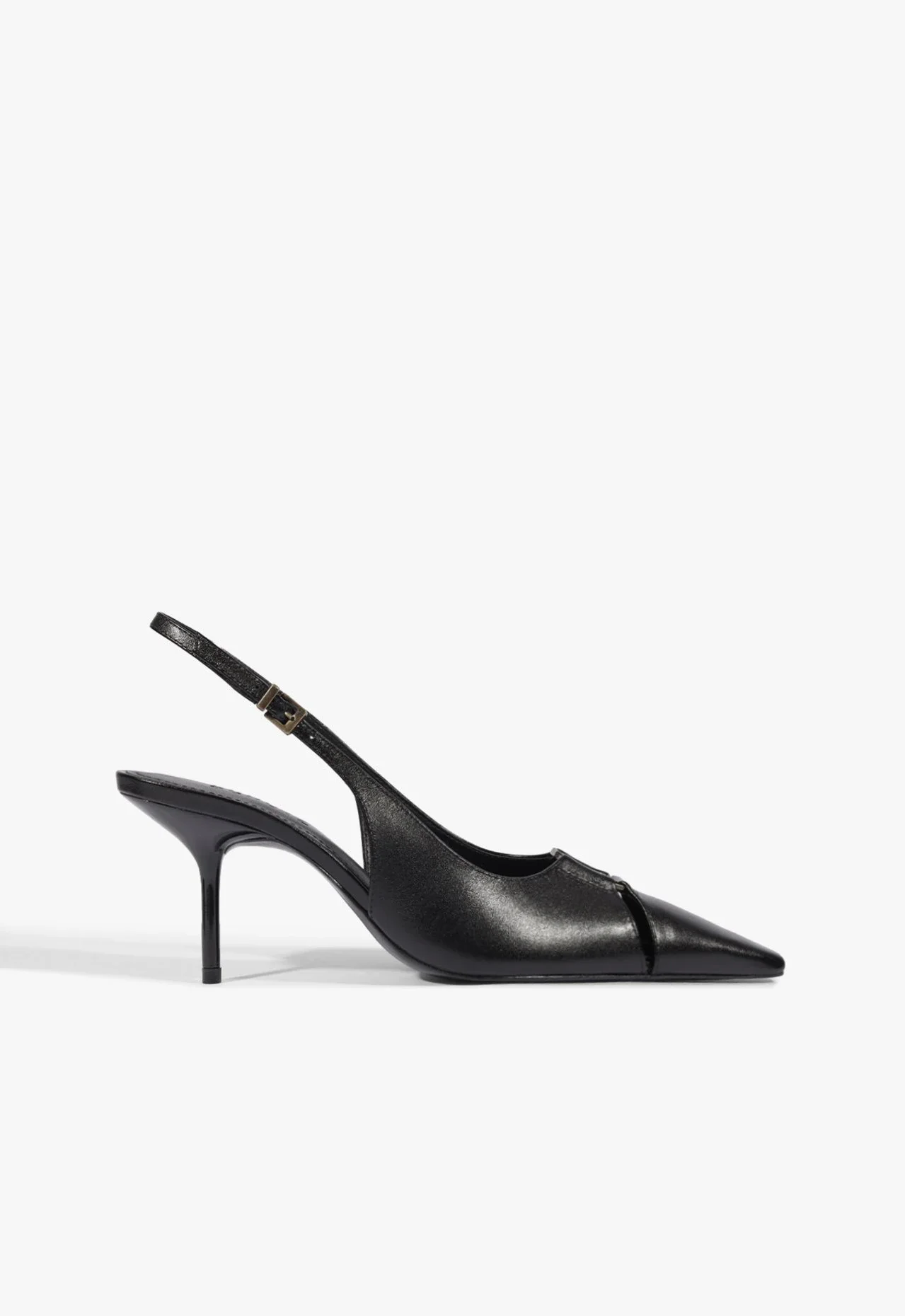 Scarpin Slingback Bico Fino Couro Preto
