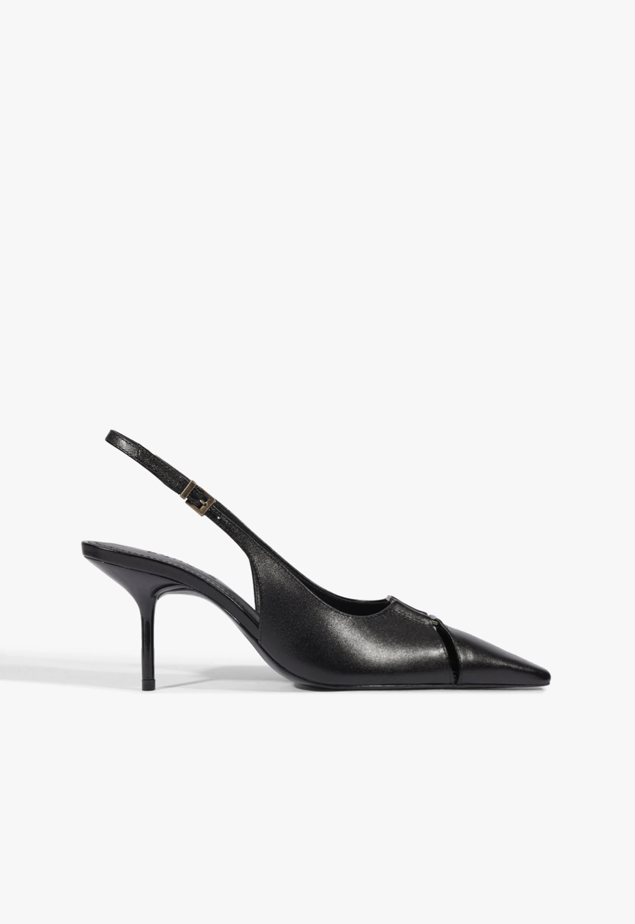 Scarpin Slingback Bico Fino Couro Preto