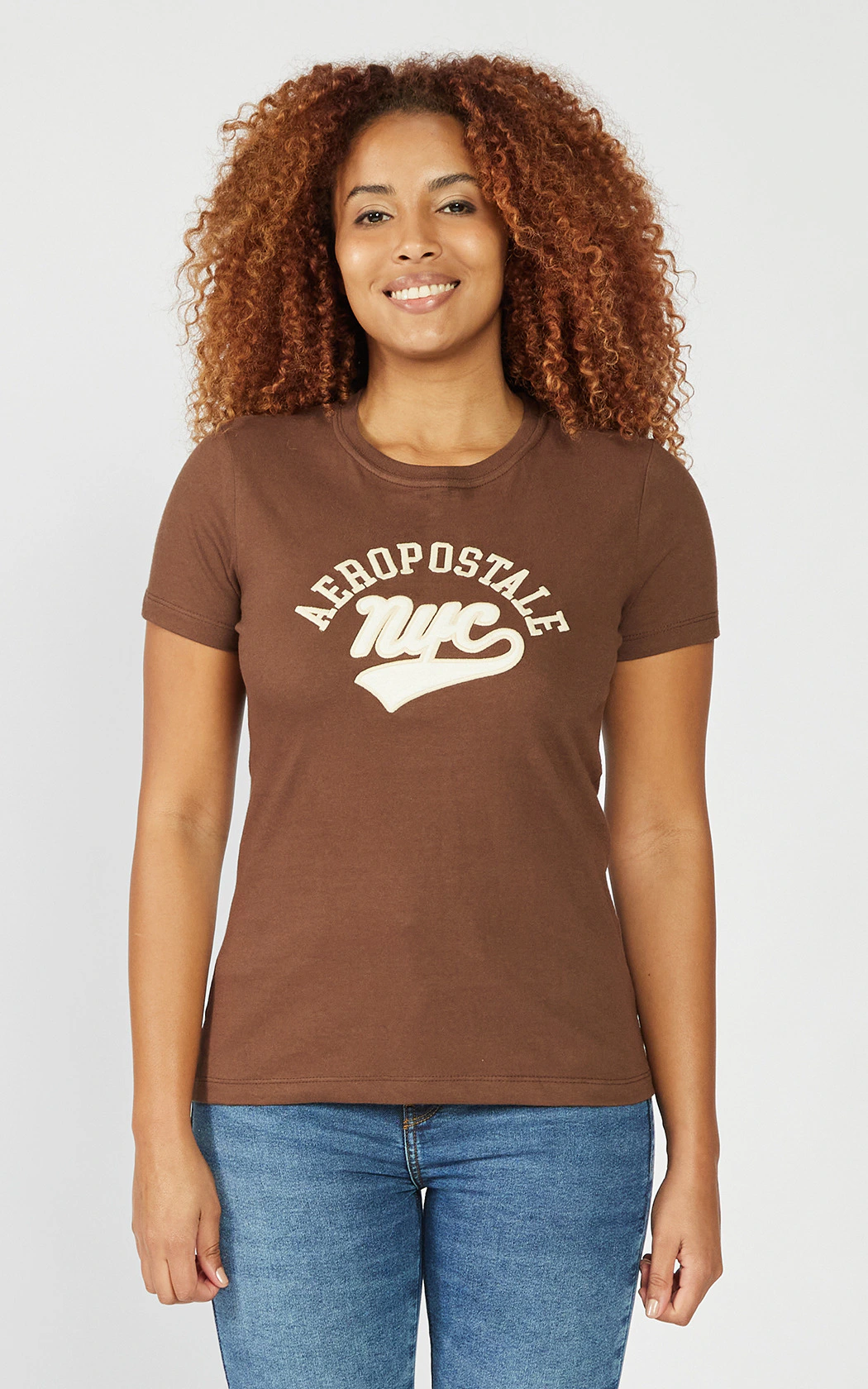 Camiseta Manga Curta Feminina Bordada Aeropostale - Marrom