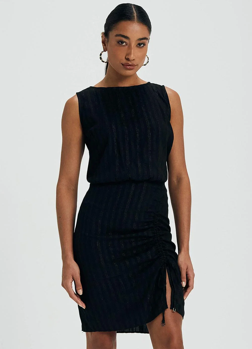 Marialícia - Vestido Feminino Lurex com Franzido Preto