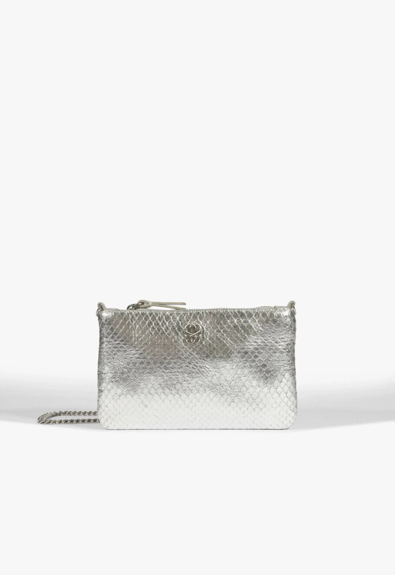 Bolsa Clutch Jennie Pequena Couro Prata